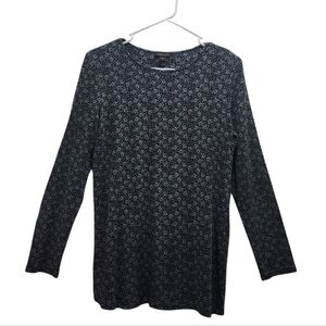 J. Jill Wearever Navy and Light Blue Ditsy Floral Boatneck Tunic Petite Size S